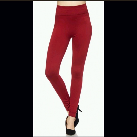 Last! Dark Red Fleece Lined Leggings - Picture 6 of 7